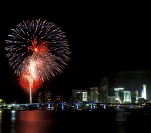 Fyrverkerier över Miami Beach.